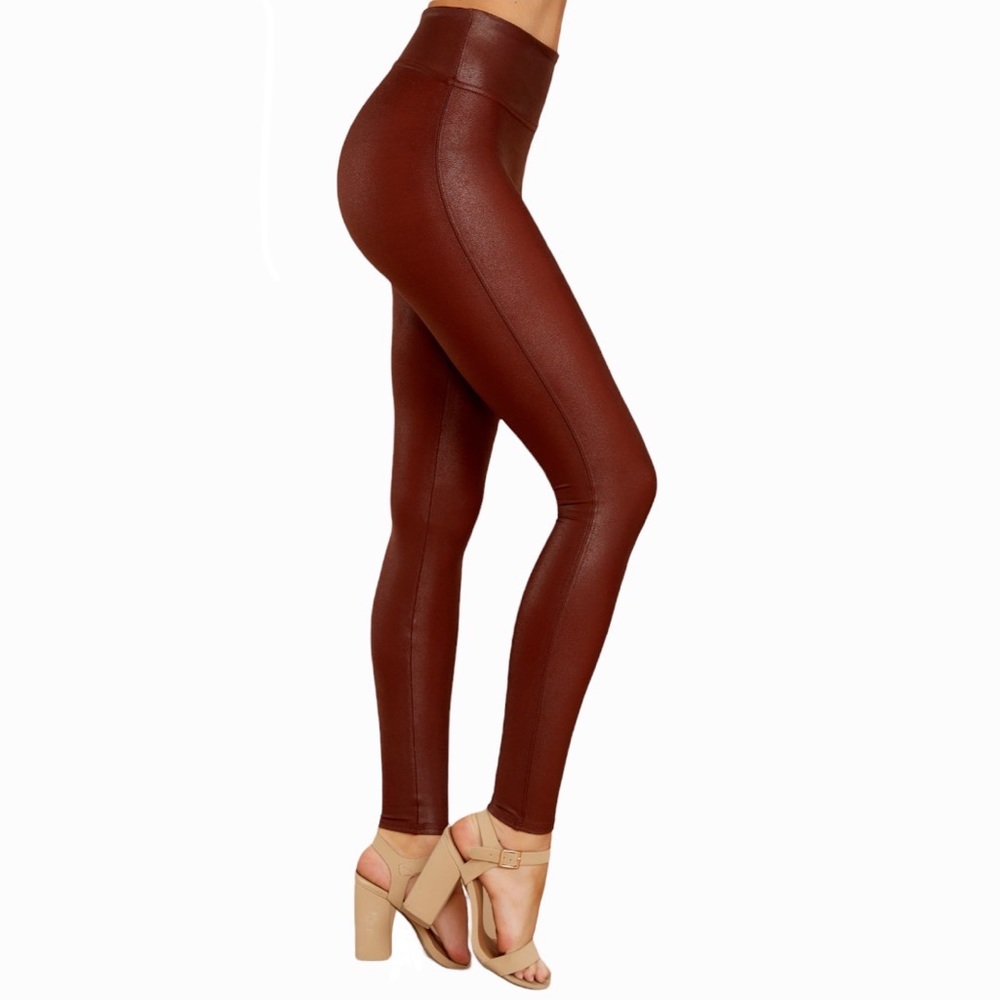 Spanx Faux Leather Leggings in Color Mahogany